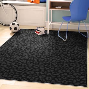 Black 5 ft. x 7 ft. Animal Prints Leopard Contemporary Pattern Area Rug