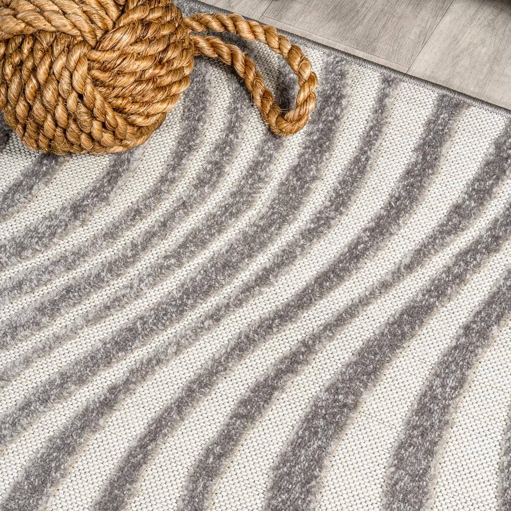 Gray and Ivory 8' x 10' Synthetic Striped Area Rug