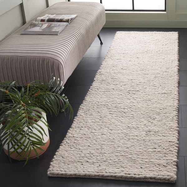Natura 2 ft. x 8 ft. Light Gray/Beige Solid Marle Runner Rug