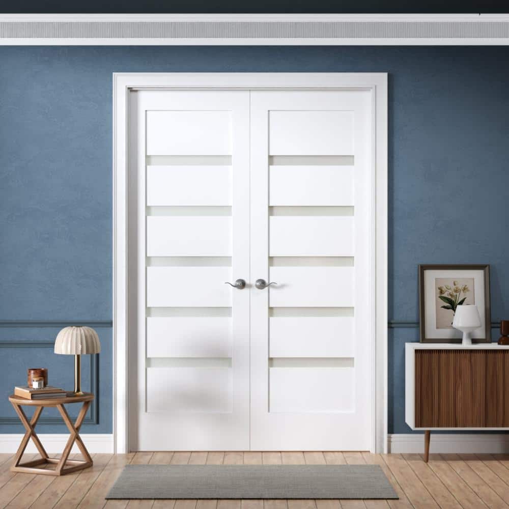 72 in. x 80 in. Ready-to-Prehung Interior Double French Door 5-Lite Frosted Glass Solid Core White Primed with Jamb Kit price history on PriceWatchPro