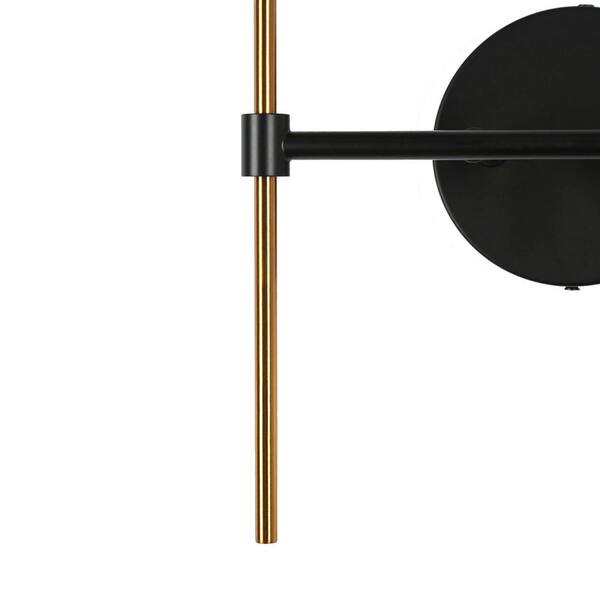 LNC Kristie Modern 13.7 in. W 2-Light Black and Plated Brass Vanity Light with Geometric Grey Ice Glass Shades