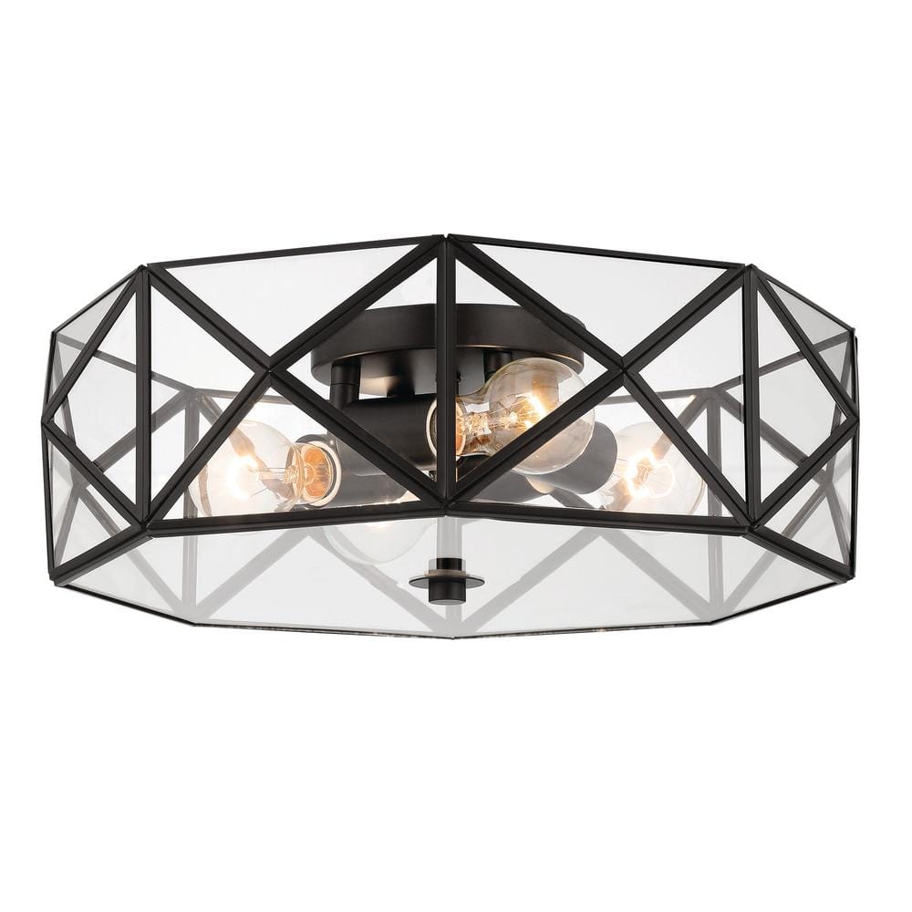 Sleek Geometric Black Glass 4-Light Flush Mount Vanity LED