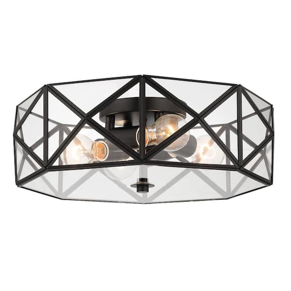 black geometric flush mount light