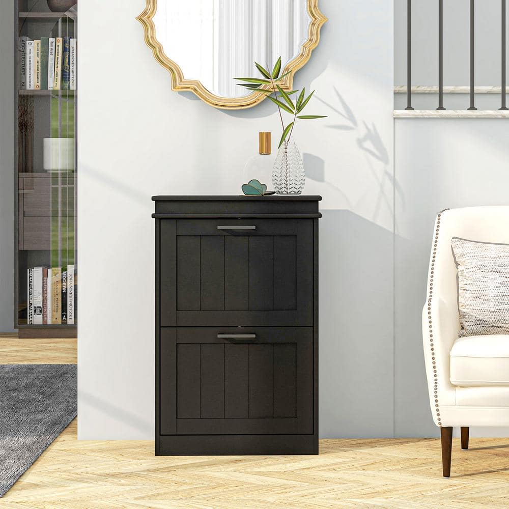 Black MDF Narrow Shoe Cabinet with Adjustable Shelves