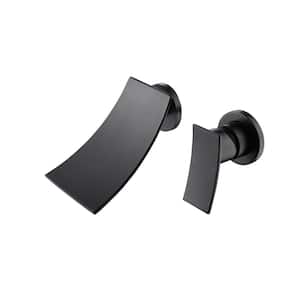 Widespread Single Handle Wall Mounted Bathroom Faucet and Hot and Cold Indicator in Matte Black