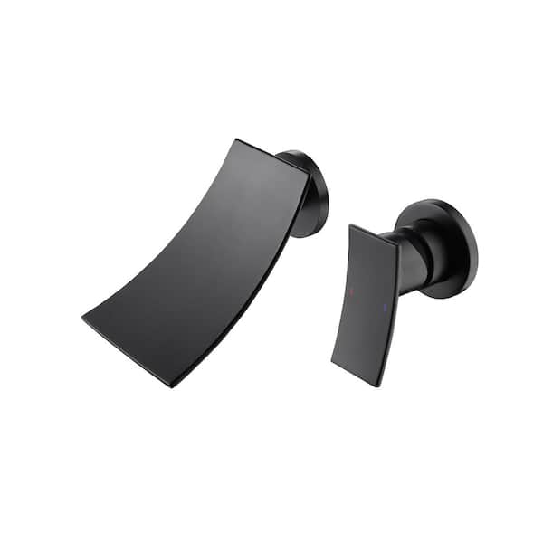 Lukvuzo Widespread Single Handle Wall Mounted Bathroom Faucet and Hot and Cold Indicator in Matte Black