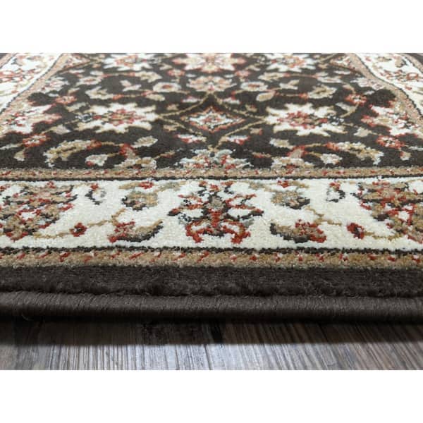 Como Brown 8 ft. Round Traditional Oriental Floral Area Rug