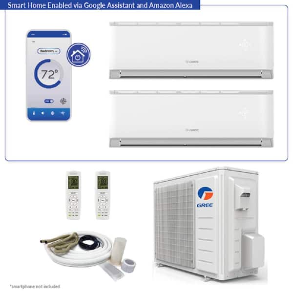 GREE Dual Zone 18,000 BTU 1.5-Ton Smart Home Ductless Mini Split Air Conditioner and Heat Pump 25 ft. Kit 230-Volt