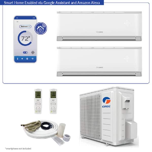 GREE Dual Zone 18,000 BTU 1.5-Ton Smart Home Ductless Mini Split Air Conditioner and Heat Pump 25 ft. Kit 230-Volt
