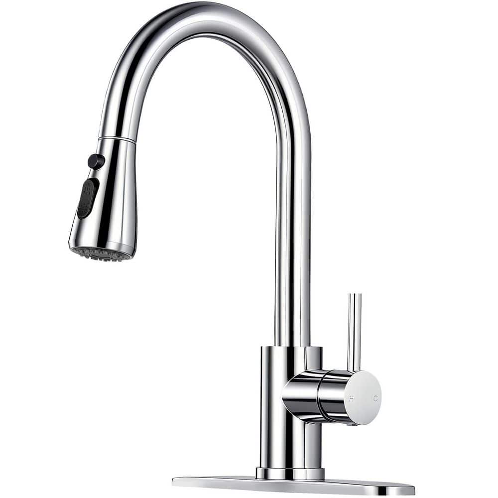 Polished Chrome 14.2 in. H Pull Down Sprayer Kitchen Faucet with 360 ° Spout Swivel price history on PriceWatchPro
