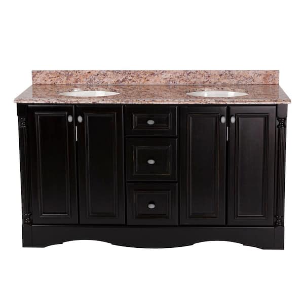 St. Paul Valencia 60 in. Vanity in Antique Black with Stone Effects Vanity Top in Santa Cecilia