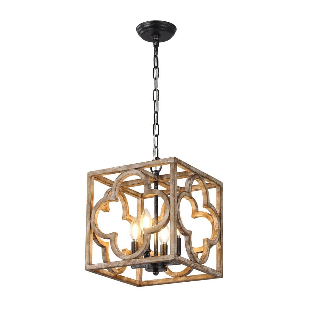 Caelus 4 light Weathered Wood Chandelier Square Rustic Linear Chandelier for Kitchen Island with no bulbs included price history on PriceWatchPro
