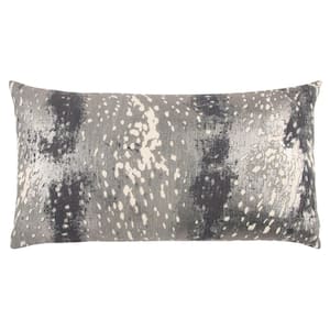 Gray Pigment Printed Foil In Metallic Silver Cotton Poly Filled 14 in. x 26 in. Decorative Throw Pillow