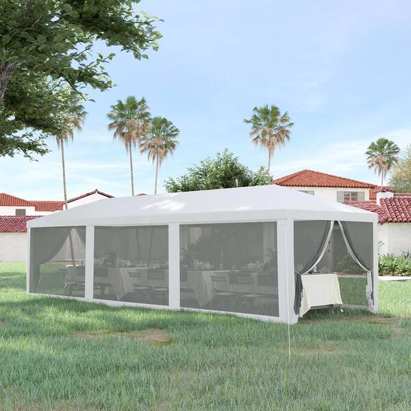 Sudzendf 10 ft. x 28 ft. White Outdoor Party Tent Canopy