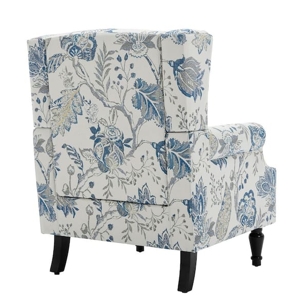 Uixe Retro Plants Blue Linen Nailhead Trim Upholstered High Back