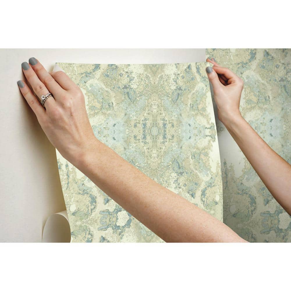 Spa Blue and Green Grasscloth Peel and Stick Wallpaper