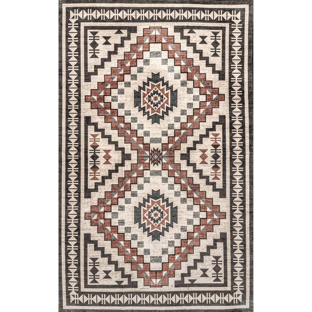 Beige Southwestern Medallion Washable Runner Rug