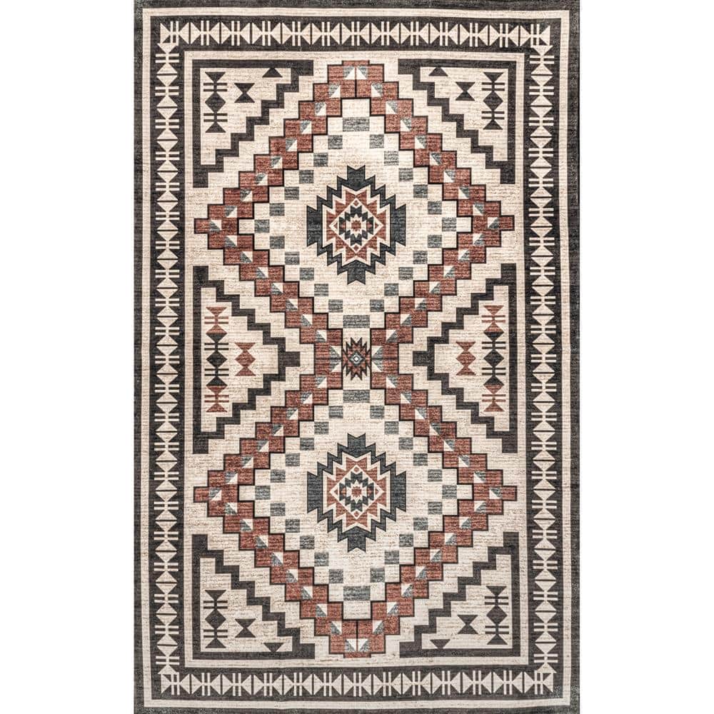 Beige 4' x 6' Reversible Synthetic Medallion Area Rug
