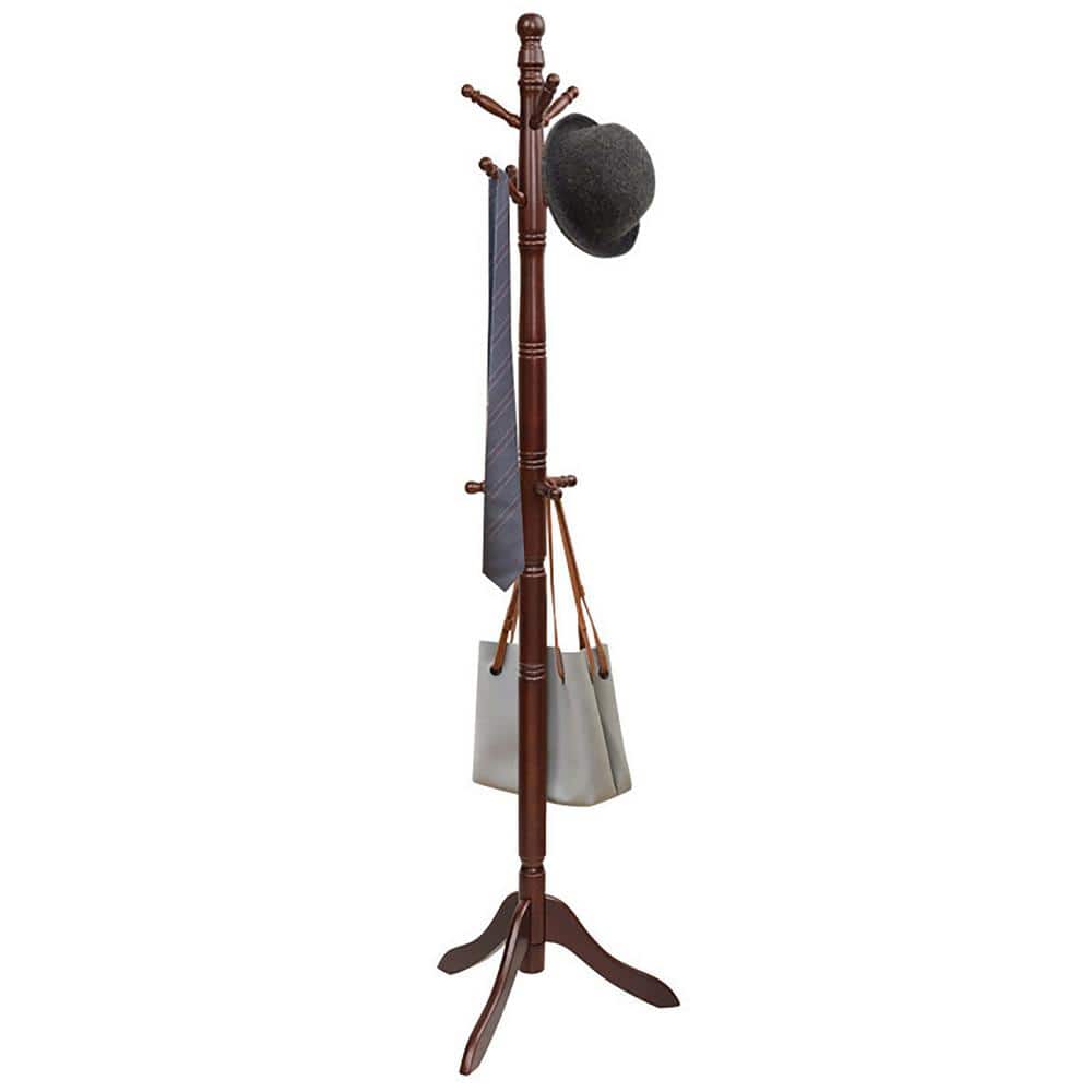 Walnut Adjustable Height Freestanding Coat Rack with 9 Hooks