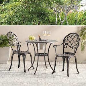 Antique Weather Resistant 3-Piece Patio Metal Bistro Set with Removable Ice Bucket Cast for Porch Backyard Garden