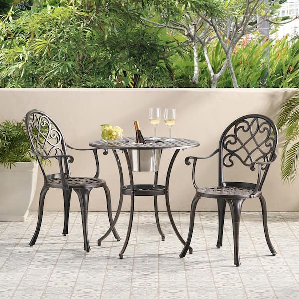 Antique Weather Resistant 3-Piece Patio Metal Bistro Set with Removable ...