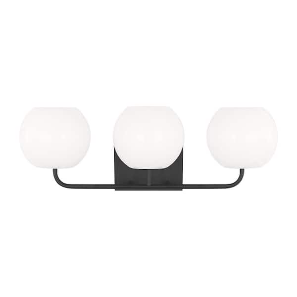 Generation Lighting Rory Large 25 in. 3-Light Midnight Black Bathroom Vanity Light with Opal Glass Shades
