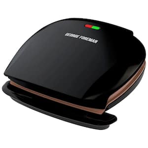 5-Serving Copper Color Classic Plate Electric Indoor Grill and Panini Press in Black