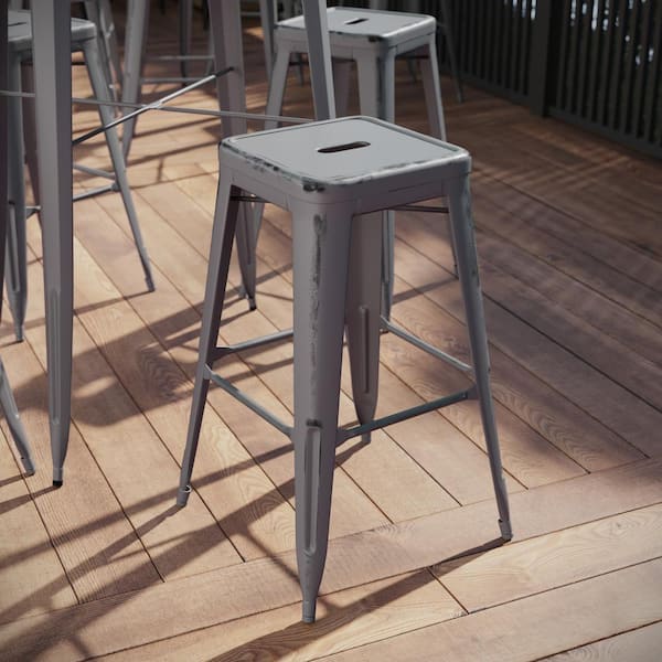 Flash Furniture Silver Metal Indoor Outdoor Bar Stool