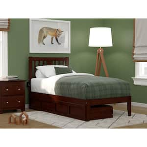 Tahoe Walnut Twin Solid Wood Storage Platform Bed with USB Turbo Charger and 2 Drawers