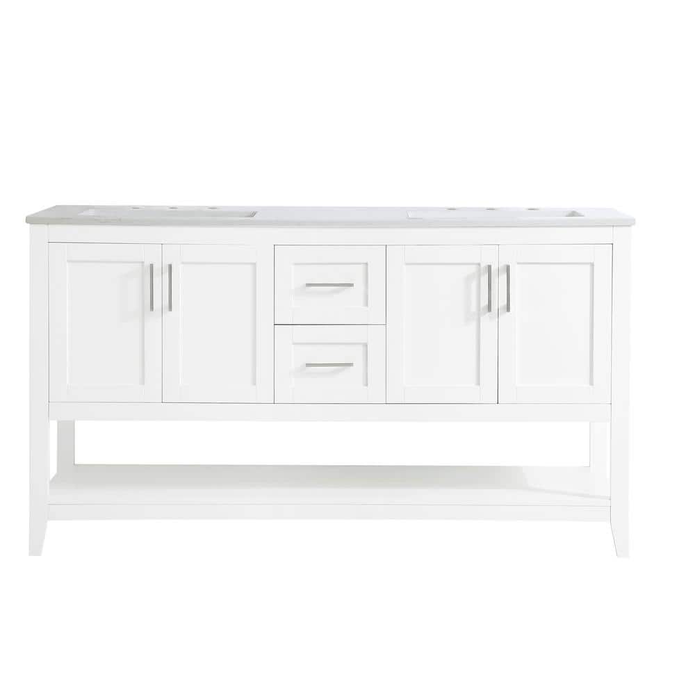 Timeless Home 60 in. W x 22 in. D x 34 in. H Double Bathroom Vanity in Whit