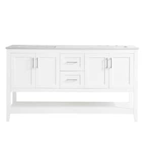 Timeless Home 60 in. W x 22 in. D x 34 in. H Double Bathroom Vanity in White with Calacatta Engineered Stone