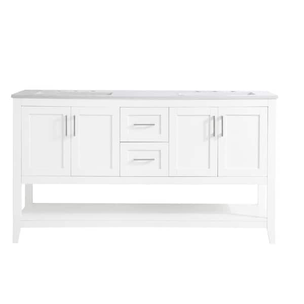 Unbranded Timeless Home 60 in. W x 22 in. D x 34 in. H Double Bathroom Vanity in White with Calacatta Engineered Stone