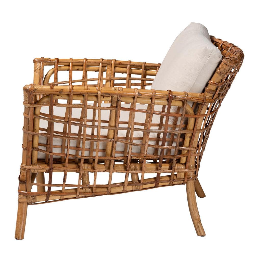 Handcrafted Natural Brown Rattan Accent Chair with Cushions