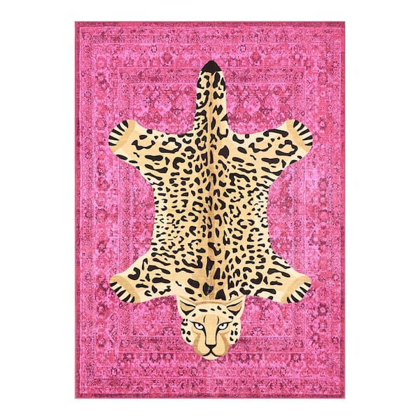 JUICY COUTURE Medallion Hot Pink Leopard 5 ft. x 7 ft. Woven