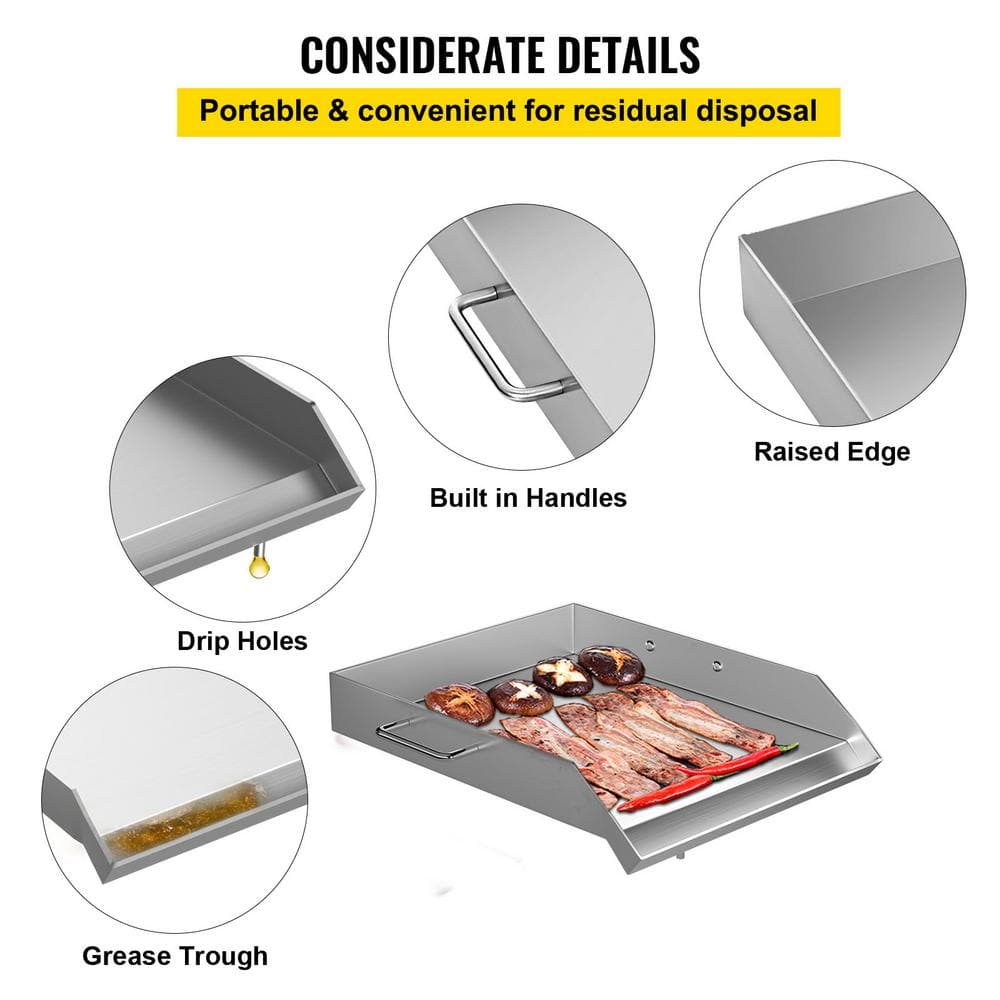 18" x 16" Silver Stainless Steel Flat Top Griddle with Handles