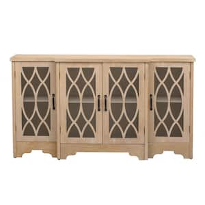 58 in. W x 13.4 in. D x 32 in. H Natural Brown Linen Cabinet with Black Handle and 3 Adjustable Shelves