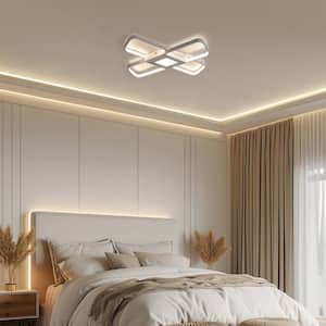 25 in. Modern Rectangle White Dimmable Integrated LED Novel Geometric Overlay Flush Mount Ceiling Light with Remote
