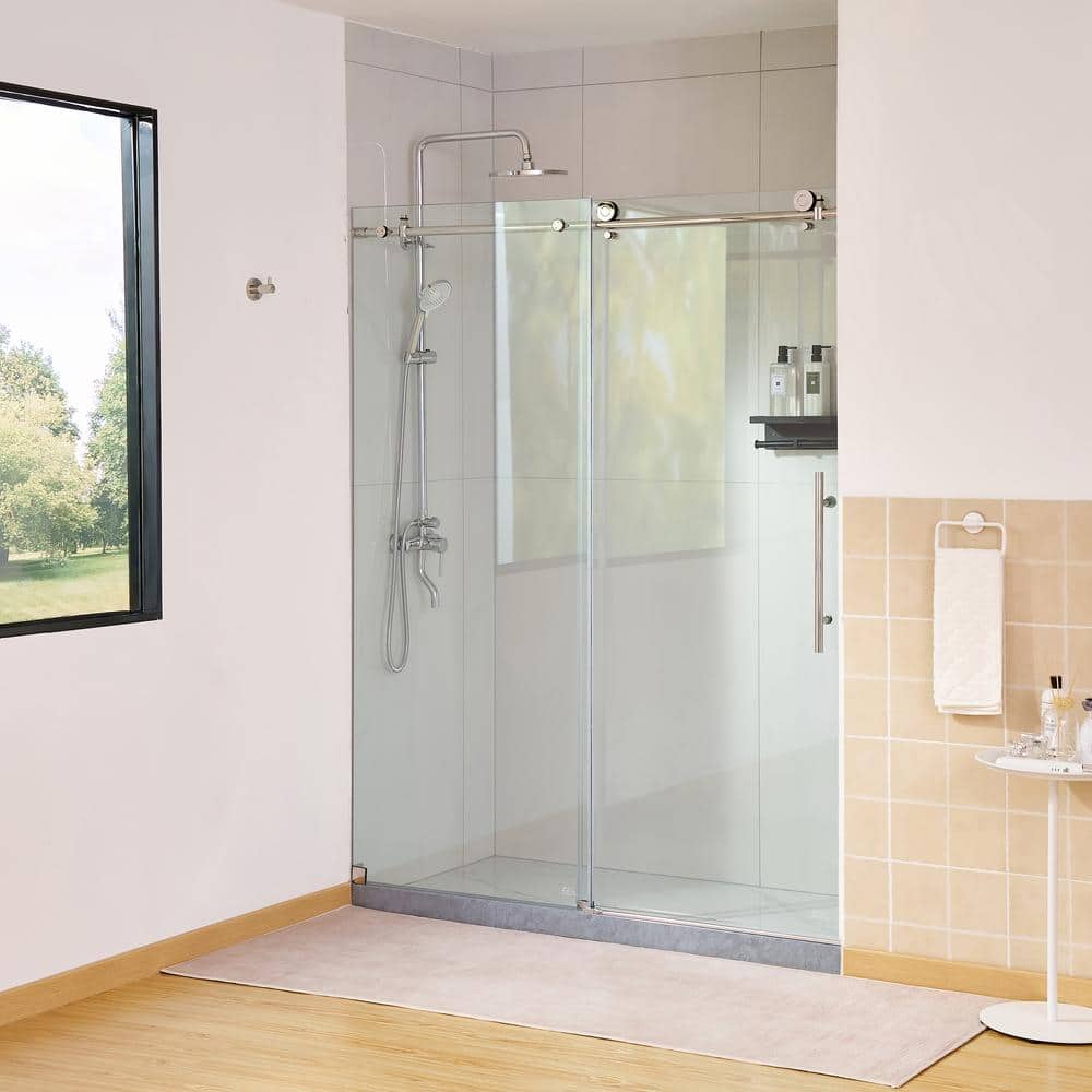 76" x 60" Frameless Sliding Shower Door with Clear Tempered Glass and Chrome Finish