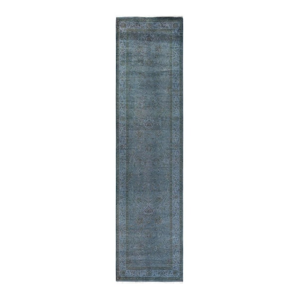Overdyed Gray 2 ft. x 10 ft. Solid Wool Indoor Runner Rug