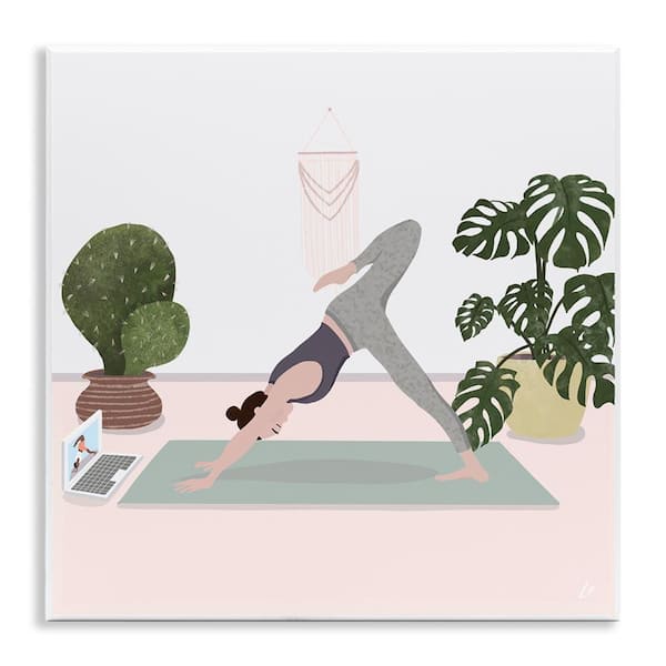Stupell Industries Yoga Stretches with Plants by Lydia Orange Unframed Nature Graphic Art Print 12 in. x 12 in.