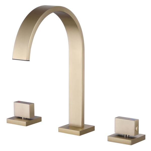 AIMADI 8 in. Widespread Double Handle Bathroom Faucet with Modern 3-Hole Waterfall Brass Bathroom Basin Taps in Brushed Gold