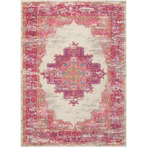 Passion Ivory/Fuchsia 5 ft. x 7 ft. Persian Vintage Area Rug