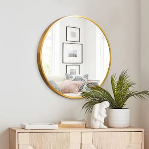 15.7 in. W x 15.7 in. H Medium Round Gold Metal Framed Modern Wall Vanity Mirror