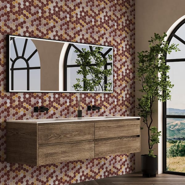 2 in. Hexagon Maroon 12.5 in. x 10.75 in. Glossy and Matte Glass Mosaic Tile (10.26 sq. ft. /Case)