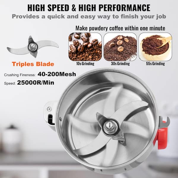 VEVOR 300g Electric Grain Mill Grinder High Speed 1900W Commercial Spice Grinders Stainless Steel Pulverizer Powder Machine for Dry Herbs Grains