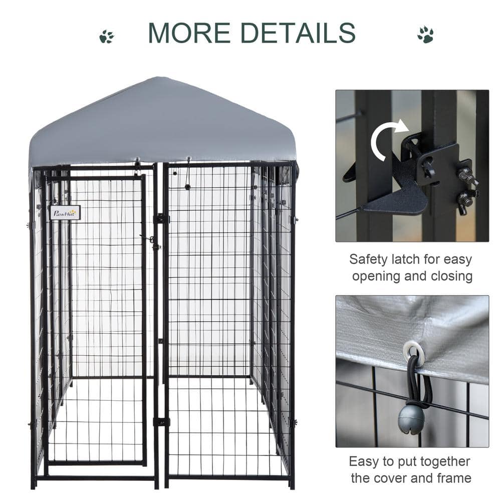 Large Black Metal Outdoor Dog Kennel with Tarp Cover