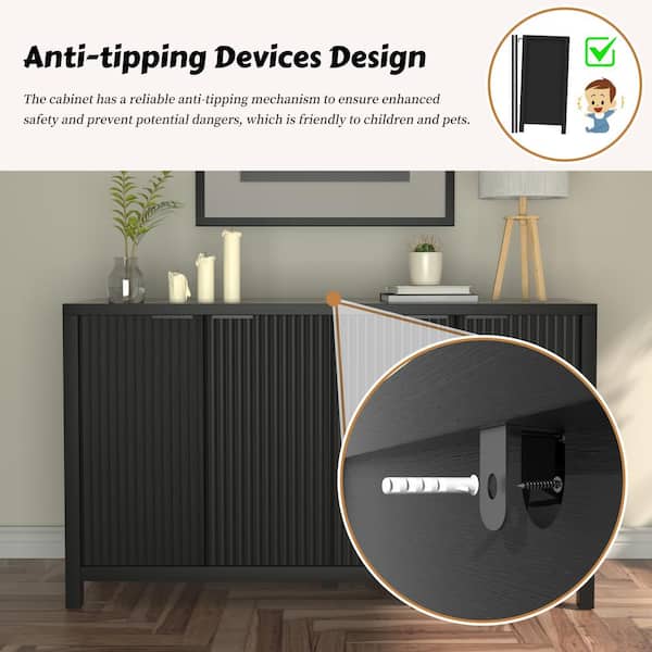 VEIKOUS 55 in. Accent Storage Cabinet Kitchen Storage Cabinet with 4-Fluted Doors in Black HP0404-08BK-S