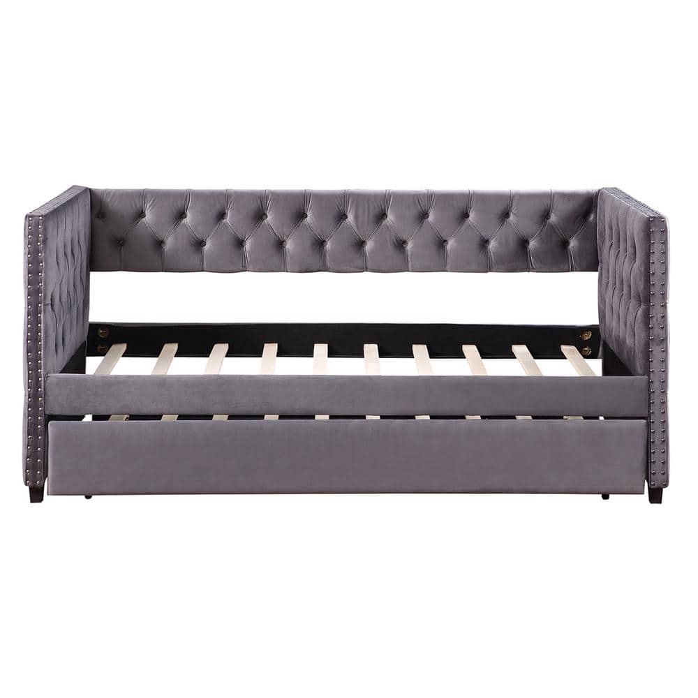 Utopia 4niture Anastasia Gray Twin Size Tufted Daybed with Trundle ...