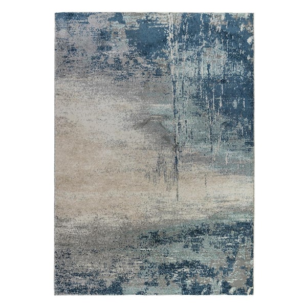 Yasmin 2 x 3 Dark Blue/Gray Abstract Pattern Area Rug for High Traffic Living Room Dining Room Bedroom