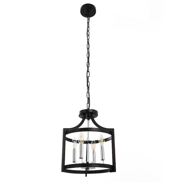 Emeritpro 4-Light Chrome Drum Pendant Light Modern E12 Hanging Ceiling Light with Metal Frame Shade No Bulbs Included